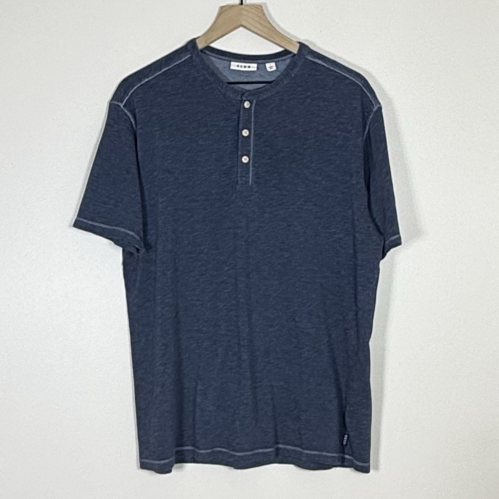 ROWM Mens Henley Shirt Size L Blue 100% Cotton Short Sleeve Casual Lightweight